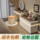 Yuke Dressing Table with Lights New Solid Wood Small Apartment Modern Simple Dressing Table Bedroom Drawer Cabinet Integrated Light Luxurious and High-Level 100cm White Walnut Surface + Six Drawer Cabinet + Round Mirror + Storage Pumpkin Stool