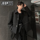JEEP SPIRIT Jeep Boys Shoulder Pad Blazer Autumn and Winter Old Money Style Jacket Short Handsome Casual Suit Black XL