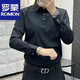 Luo Meng's new autumn men's solid color versatile long-sleeved Polo shirt business casual fashion youth simple slim top trend 7181 black 2XL 155-180