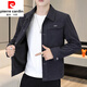 Pierre Cardin Corduroy Jacket Men's Korean Style Spring and Autumn Trendy Slim Work Jacket Autumn Youth Fashion Versatile Top Navy Blue T-shirt is too small Default is one size larger XL 120-132Jin Jin is equal to 0.5 kg
