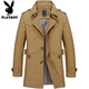 Playboy Cotton Men's Windbreaker Mid-Length Spring and Autumn Large Size Short Work Jacket Top Coat Plush Jacket Dark Khaki Plush XL
