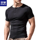 ROMON Henry shirt men's short-sleeved T-shirt Henry collar American retro heavyweight cotton tight slim short-sleeved bottoming shirt spring and autumn black (short-sleeved) T1781 M 90-Jin Jin equals 0.5 kg
