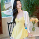 OMOM one-piece skirt-style swimsuit long-sleeved cover-up slimming belly-covering hot spring resort swimsuit yellow XL