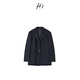 H s flat lapel haute blazer women's spring new high-end design wool blend H profile shoulder pad coat Navy L