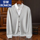 ROMON spring and autumn new style wool cardigan for men solid color knitted jacket loose V-neck sweater casual business top for men light gray without shirt 3XL 190-210Jin Jin equals 0.5 kg