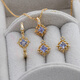 Pop Japanese nojess winter new natural tanzanite rhombus hollow ring necklace earrings 925 silver gold-plated ring US No. 5