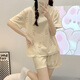 GTYUWVG pajamas for women in summer short-sleeved cartoon cute rabbit 2025 spring and summer Korean round neck home clothing set 1048 purple rabbit M Recommended weight 75-95 Jin [Jin equals 0.5 kg]