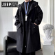 JEEP SPIRIT Jeep Windbreaker Men's Spring and Autumn Mid-Length Over-the-Knee Loose Hooded and Velvet Jacket Large Size Trendy Brand Winter Thickening 174-Dark Gray Cotton 3XL 210-230Jin Jin is equal to 0.5 kg