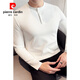 Pierre Cardin Henley collar long-sleeved T-shirt men's spring and autumn thickened slim tight bottoming shirt American retro Henley shirt with trendy black XL
