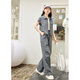Zihan (ZIHAN) Zihan workwear style small flying sleeves lapel shirt jacket straight wide leg pants two-piece suit for women 2025 summer new style calm gray L