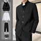 Playboy (PLAYBOY) New Chinese style tunic suit handsome stand collar national style suit jacket suit dress casual Tang suit shoulder pad black jacket + pants belt 2XL