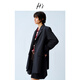 H s flat lapel haute blazer women's spring new high-end design wool blend H profile shoulder pad coat Navy L