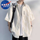 NASA MARVEL short-sleeved shirt men's summer lapel shirt casual wear half-sleeved men's jacket loose top white XL