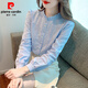Pierre Cardin velvet white shirt women's fashionable long-sleeved chiffon top 2026 new autumn and winter lace versatile blue 1 L 106-115Jin Jin equals 0.5 kg