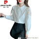 皮尔卡丹（pierre cardin）刺绣领女年春秋装时尚绣花白色衬衣百搭长袖上衣针织 CY9227 白色 S 【建议75-95斤】