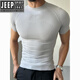 JEEP SPIRIT seamless quick-drying breathable sports fitness short-sleeved T-shirt running training cycling clothing compression tight elastic top for men classic black--quick-drying sports short sleeves M