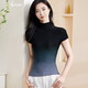 Misshine 2023 summer new fashion temperament gradient dyed slim T-shirt press-pleated short-sleeved top for women 1048 gray XL