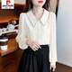 Pierre Cardin (pierre cardin) chiffon shirt women's long-sleeved 2025 spring new style doll collar top-like shirt, chic and beautiful shirt, apricot version - lining L recommended 105-115Jin Jin equals 0.5 kg