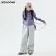 Yoyo one girls wide-leg pants spring and autumn 2025 big girls American workwear paratrooper pants children spring straight pants western style 15265 purple 120 120cm