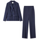 Shandubila Anti-wrinkle Professional Suit Suit Women's Spring and Autumn Formal Small Suit Jacket Wide-Leg Pants Two-piece Set Navy Blue XL