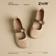 ZHR single shoes for women retro round toe flat bottom Birkenstock Mary Jane women's shoes versatile soft leather shoes for women JF152 apricot 37