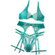 Sexy hot thin lace perspective embroidered European and American garters passionate French green suit underwear blue S