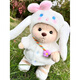 Internet celebrity bear cross-dressing doll with movable joints, cute and super cute plush toy as a gift for girls and children, pink pig hat, sweatshirt and overalls, white bear, 30cm gift bag, warm lamp, and blush gift