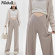 Miduli Maternity Pants Autumn and Winter Outerwear Low-waisted Wide-leg Pants Glutinous Rice Pants Casual Straight Pants Maternity Wear Autumn Oatmeal Color L