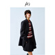 H s flat lapel haute blazer women's spring new high-end design wool blend H profile shoulder pad coat Navy L