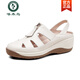 Woodpecker 2025 Sandales de sac de sac neuf pour femmes sans fatigue, semelles douces, chaussures en cuir de mère authentique en cuir coins chaussures de femme chaussures respirantes 688 丨 bei blanc 38