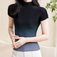 Misshine 2023 summer new fashion temperament gradient dyed slim T-shirt press-pleated short-sleeved top for women 1048 gray XL
