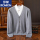 ROMON spring and autumn new style wool cardigan for men solid color knitted jacket loose V-neck sweater casual business top for men light gray without shirt 3XL 190-210Jin Jin equals 0.5 kg