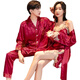 Modal 2 set price imitation silk couple nightgown for men and women spring and autumn suit shorts women's hanging skirt two-piece ice silk embroidered bathrobe 0511 black men's suit women's embroidered nightgown XL male + female L