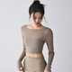 Yoga Girl Fake Two-piece Yoga Wear Long Sleeves with Padded Mesh Quick-Drying Pilates Fitness Wear Sports Top Almond M (95-115Jin Jin equals 0.5kg)