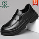 Woodpecker laceless brown men's shoes spring 2025 new large-head business casual leather shoes full-color wide-head loafers GX9923 black 38