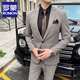 ROMON Spring and Autumn High-end Groom's Suit Suit Men's Gentleman's Business Work Professional Formal British Slim Suit Men's Brown Gray Jacket + Pants XL