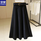 ROMON Black Woolen Skirt Women's High Waist 2025 Autumn and Winter New Loose Slim Versatile Mid-Length A-Line Skirt Black Short Style Below 160 M