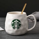 Starbucks (Starbucks) cup limited edition simple European water cup mug household ceramic cup small gift Starbucks style coffee cup breakfast p style (cup + spoon + bamboo lid) 450ml