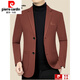 皮尔卡丹（pierre cardin）春秋新款男士西服中年休闲韩版修身简约羊毛西装外套新品 黑色 L 175 120-138斤