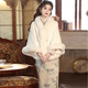 Madian New Chinese Style Autumn and Winter Thickened Cloak Shawl with Cheongsam Republican Style Warm Plush Collar Noble and Elegant Women's Cardigan White One Size Thick Recommended 80-160 Jin Jin equals 0.5 kg