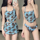 Miao Yijia swimsuit for women in hot springs for adult ladies 2025 new bikini swimsuit split sexy pure desire to cover belly Blue Maillard style swimsuit three-piece set One size fits all Recommended 85-120 Jin Jin equals 0.5 kg