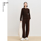 AUM Easy Suit 2025 Spring New Wool Hooded Knitted Pullover Carrot Pants Brown/Coffee Top XL