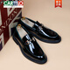 CARTELO crocodile casual leather shoes men's genuine leather formal wear business British glossy one-leg men's shoes youth height increase lazy bean shoes black height increase 41