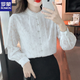 ROMON Velvet Thickened Lace Long Sleeve Shirt Women's Bottoming Shirt Women's 2025 Autumn and Winter New Style Chic and Western Chiffon Shirt Stand Collar White Plus/Fellow XL