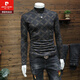 Pierre Cardin (Pierre Cardin) European station men's bottoming shirt half turtleneck top trendy brand autumn and winter clothing new Korean version slim fit inner long-sleeved T-shirt black recommended 155-170Jin Jin equals 0.5 kg 2XL