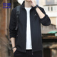 ROMON Jacket Men's Autumn Business Executive Stand Collar Loose Casual Windproof Jacket Men's Dad JK02 Black XL