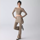 Yoga Girl Fake Two-piece Yoga Wear Long Sleeves with Padded Mesh Quick-Drying Pilates Fitness Wear Sports Top Almond M (95-115Jin Jin equals 0.5kg)