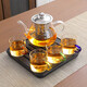 High temperature resistant glass kung fu tea set office home teapot tea cup tea set complete set of combined tea ceremony 4 color cups-Bajun pot + small black plate
