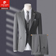 Pierre Cardin light luxury high-end suit men's three-piece Korean style slim business casual suit groom's wedding dress dark gray top + trousers free shirt and tie M