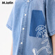 M.Latin M.Latin Children's Clothing Children's Shirt 25 Summer Clothes New Men's and Big Children's Resort Style Printed Short-Sleeved Shirt Denim Light Blue 120